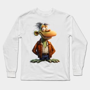 Funny Cartoon Character with big mouth and green skin Long Sleeve T-Shirt